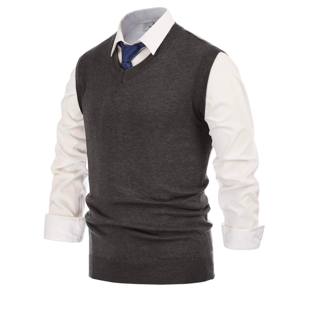 PJ PAUL JONES Mens V-Neck Knitted Sweater Vest Solid Plain 
 Pullover 2XL